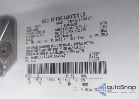 2022 Ford Transit Connect Xlt из США, поврежденный, VIN NM0LE7T24N1542947